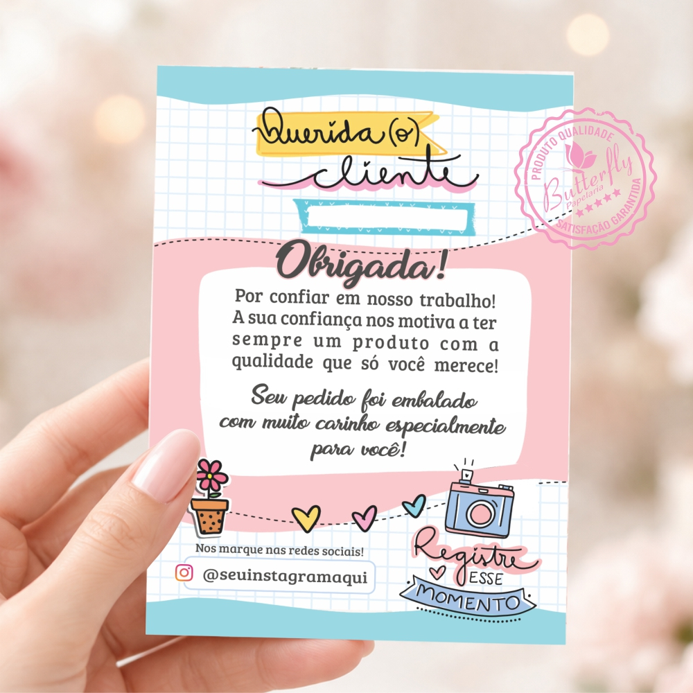 100 Folhetos Carta de Agradecimento ao Cliente | Personalizável | Empresa, Loja, Embalagem