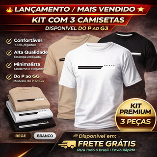 Kit 3 Camiseta Moda Masculina Paris Streetwear Casual | Promoção | Algodão 30.1 em Oferta na Shopee