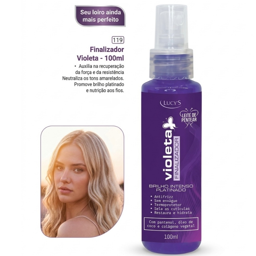 Finalizador Matizador Violeta Lucy's 100ml com Pantenol, Óleo de Coco e Colágeno