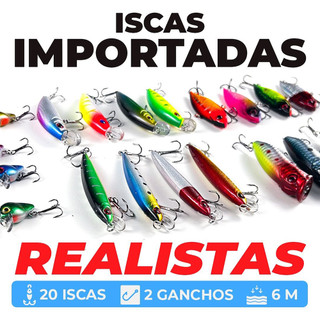 Kit 20 Iscas Artificiais Pesca Meia Água E Superfície Tucunaré Traíra Robalo Dourado (Tamanhos Mistos)