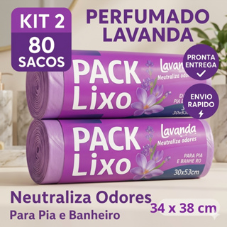KIT 2 Sacos de Lixo Perfumado Lavanda 80 Unidades Neutraliza Odor Banheiro Pia 34x38cm em Oferta na Shopee