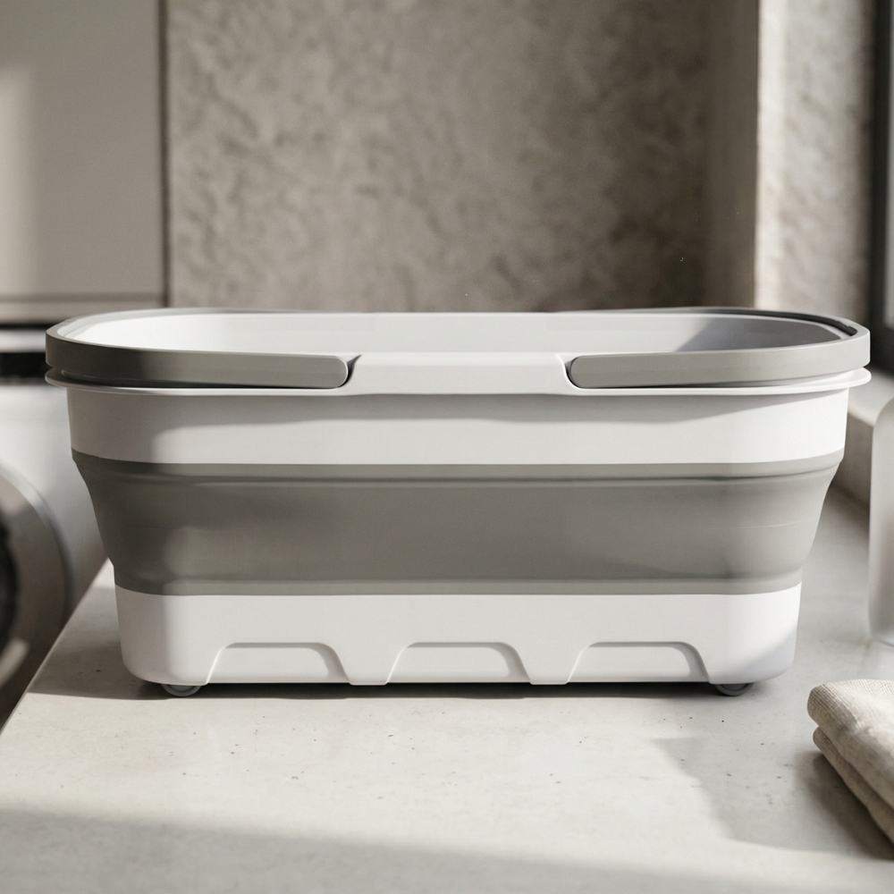 Balde Dobrável Retrátil 26 Litros Retangular Com Rodinhas e  Alça Grande Silicone Portátil  Multiuso em Oferta na Shopee