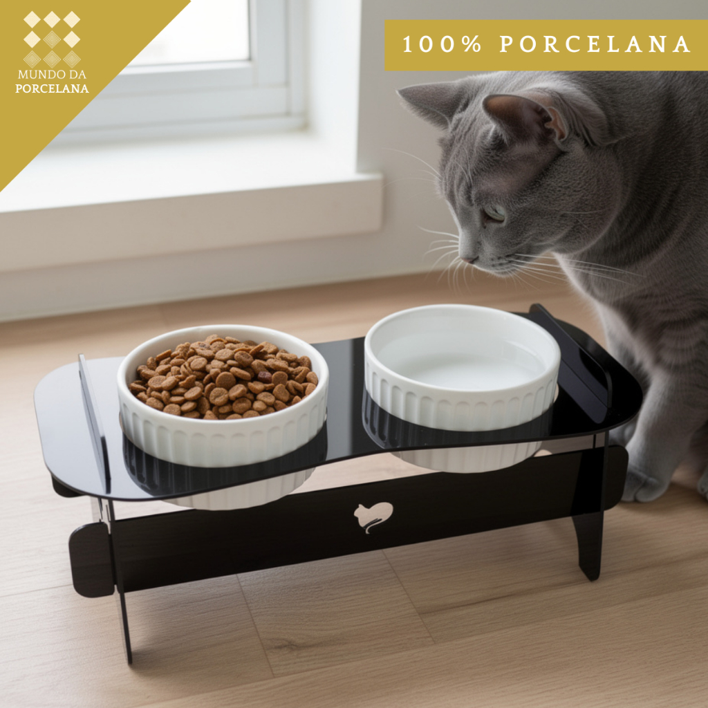 Comedouro Bebedouro Gato Pet Ração Agua Pote Porcelana Comedor Potes Para Racao
