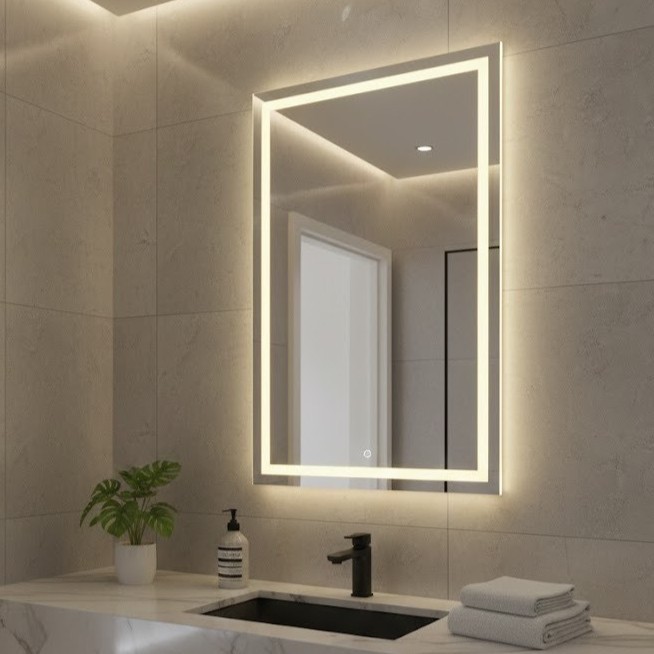 Espelho Retangular 60x120cm Jateado com LED 3 Cores Touch Decorativo