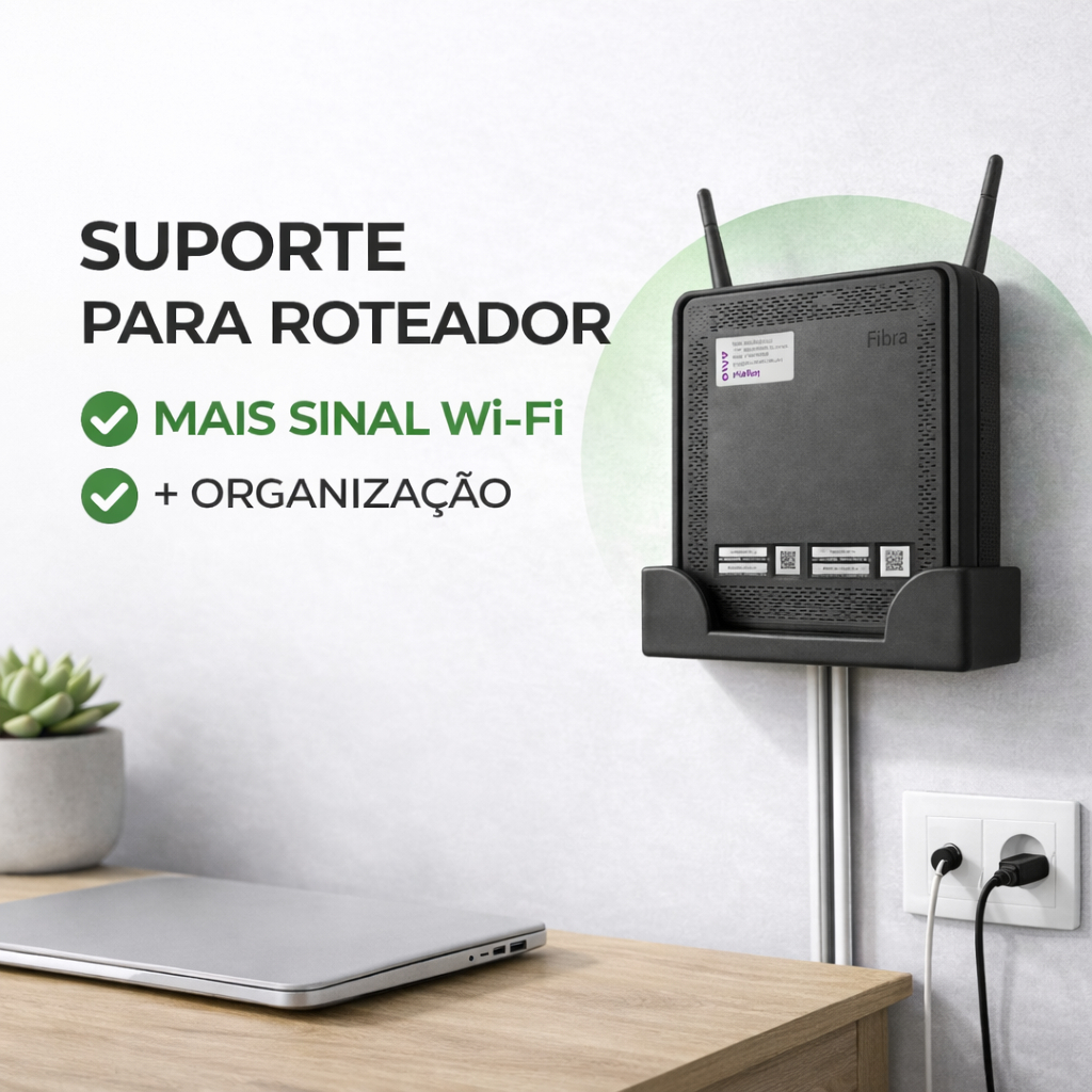 Suporte De Parede Para Roteador WiFi Organizador Modem Fibra Fixação Com Parafuso ou Adesivo