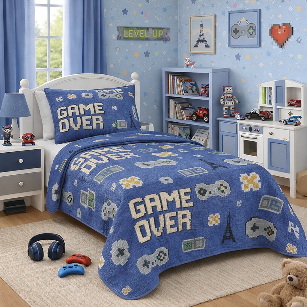 Kit Colcha Boutis Cobre Leito Solteiro Infantil Menina Menino Unissex 2 Peças Moderno