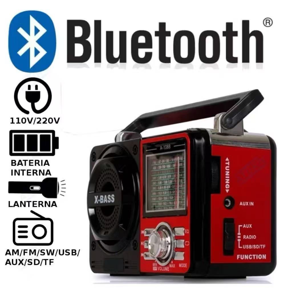 Rádio Recarregável Fm Am Sw A Pilha E Energia Bluetooth Sd Pendrive USB Bivolt Portátil Lanterna