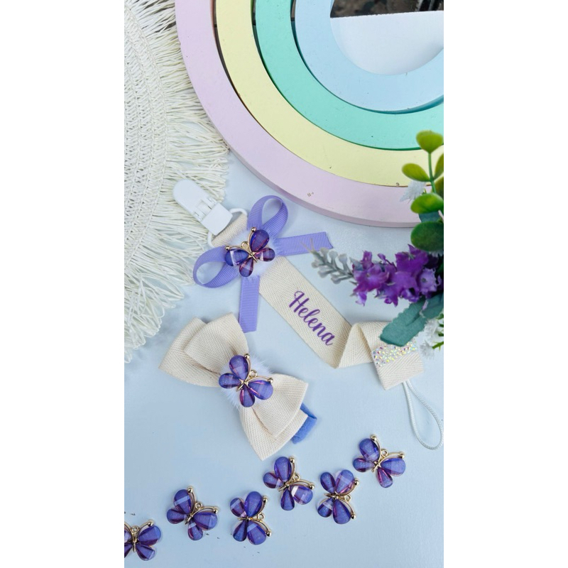 kit prendedor de chupeta personalizado/ prendedor de chupeta e laço personalizado/prendedor de luxo/ infantil e bebê