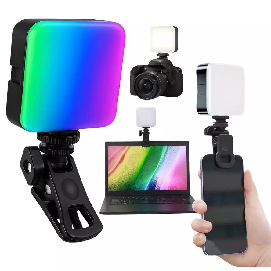 Luz RGB Portatil De Vídeo LED Para Câmera De Celular Com Painel De Preenchimento
