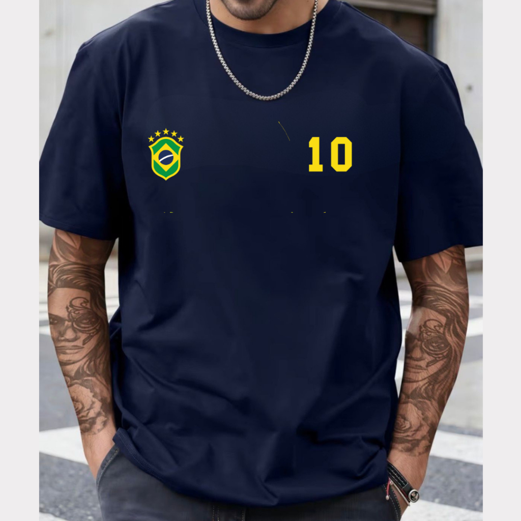 Camiseta Masculina Brasil 10 Camisa 100% Algodão Premium Casual