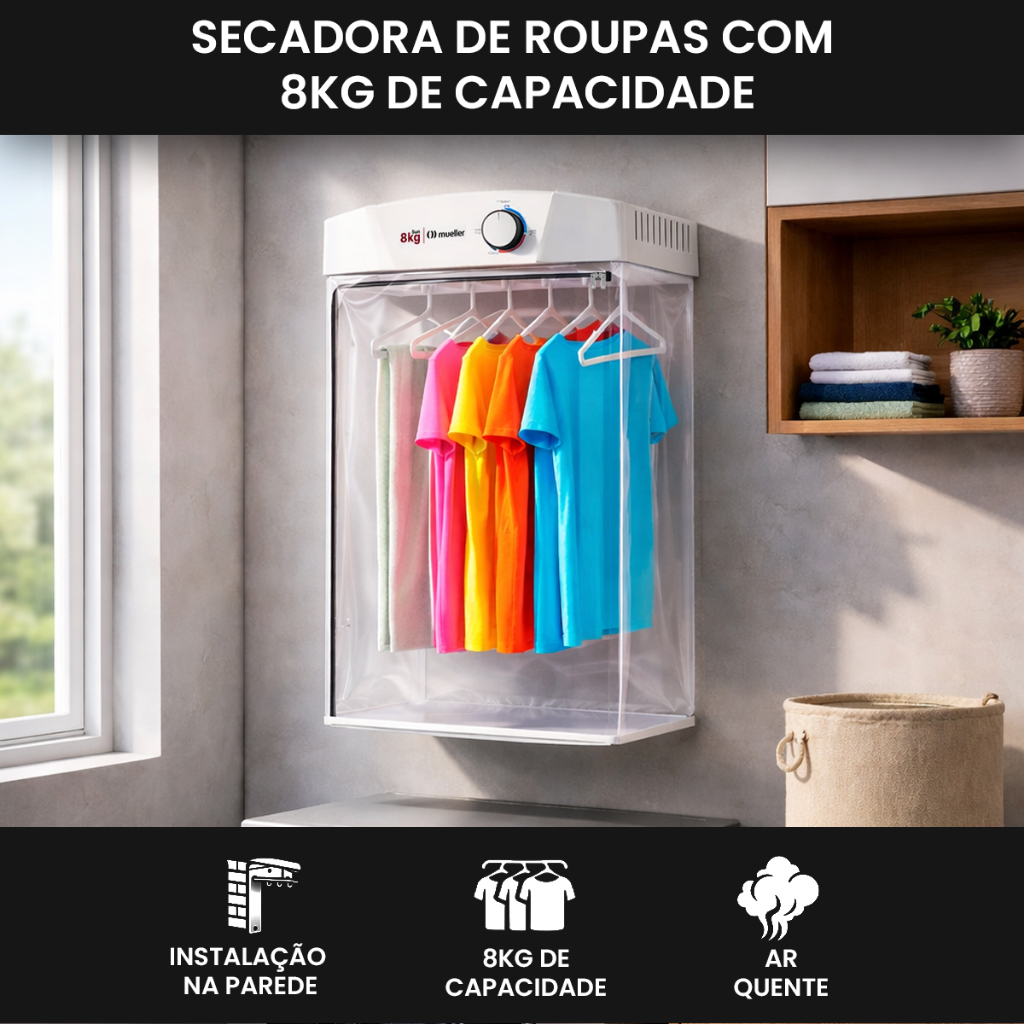 Secadora de Roupas Mueller Sun 8kg de Parede com Timer e 6 Cabides — imagem 2 de 2