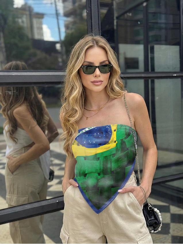Lenço Feminino de Cetim Brasil Seleção Brasileira Torcida 90x90 Multiuso Elegante Estiloso