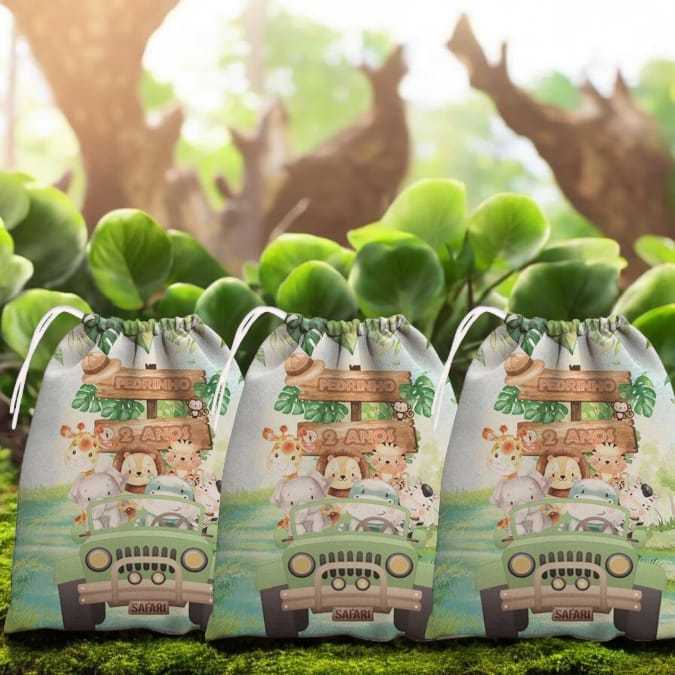 Sacolinhas Surpresa Tema Safari Para Aniversários Infantil com Personagens para Lembrancinhas 20x15