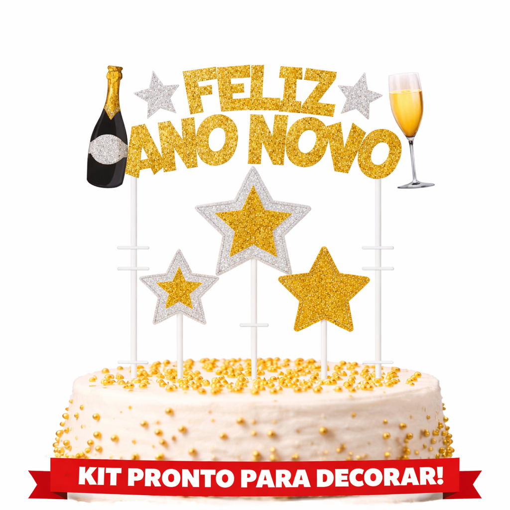 Topo de Bolo Ano Novo Reveillon Decoração Festa