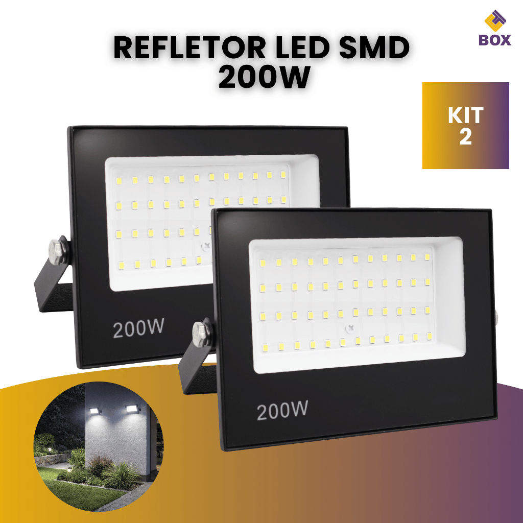 Kit 2 Refletor Led Holofote 200w Ip66 Bivolt Luz Branco Frio em Oferta na Shopee