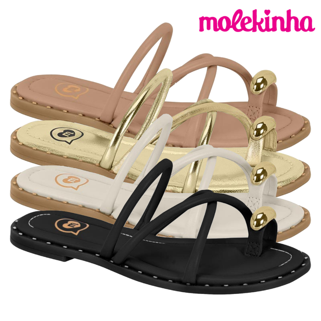Sandália de Dedo Infantil Molekinha Casual Rasteira Plana Tiras X Rasteirinha Confortável Original