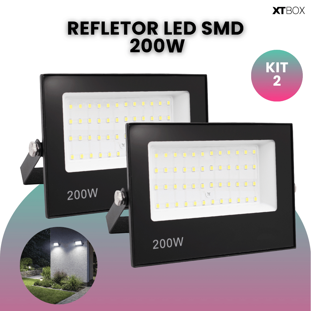 Kit 2 Refletor Led 200w Holofote Prova D'água Bivolt Luz Forte Branco Frio