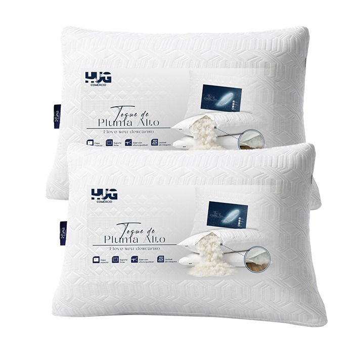 Kit 2 Travesseiros Toque de Pluma Alto Regulável Lavável 50x70 Antialérgico