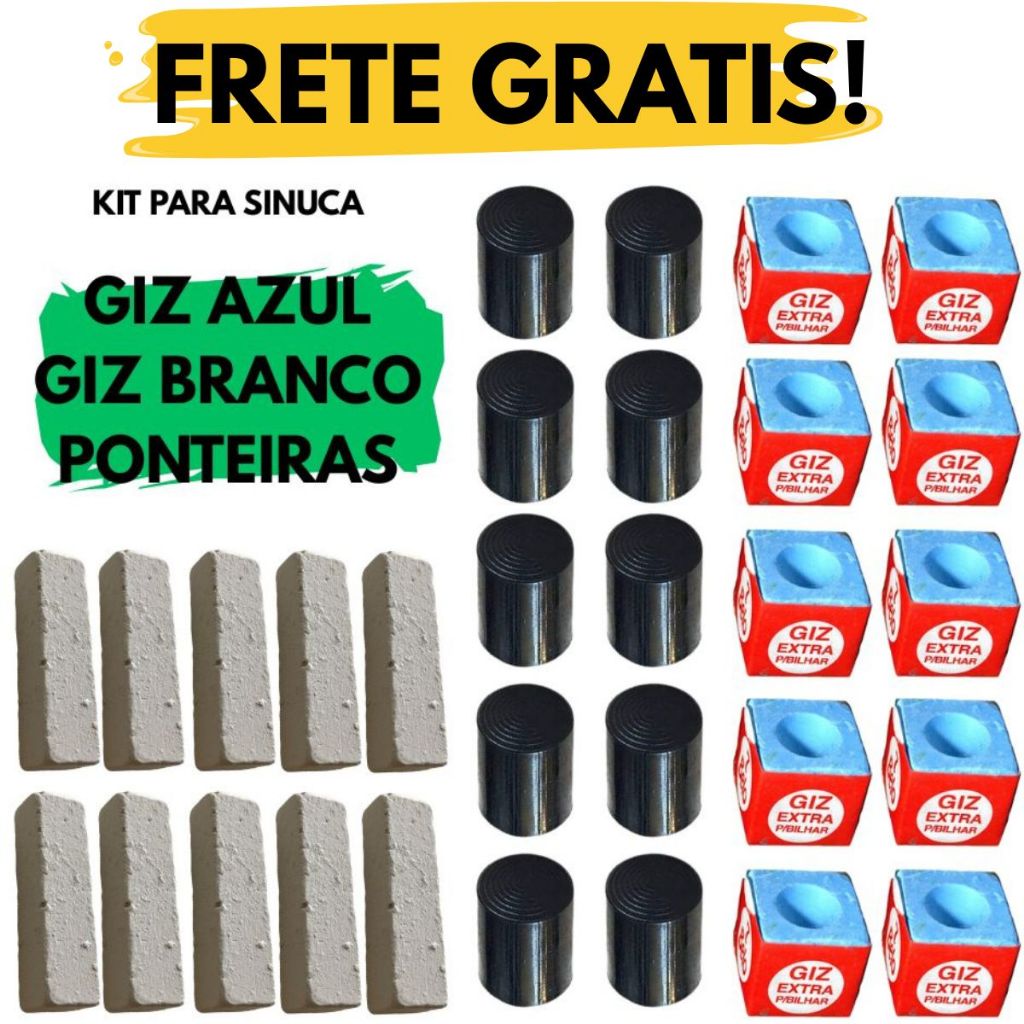 Kit Para Taco de Sinuca Bilhar 10 Ponteiras Virola Rista + 10 Giz Azul 7 Belo Comum Bar + 10 Giz Branco em Oferta na Shopee