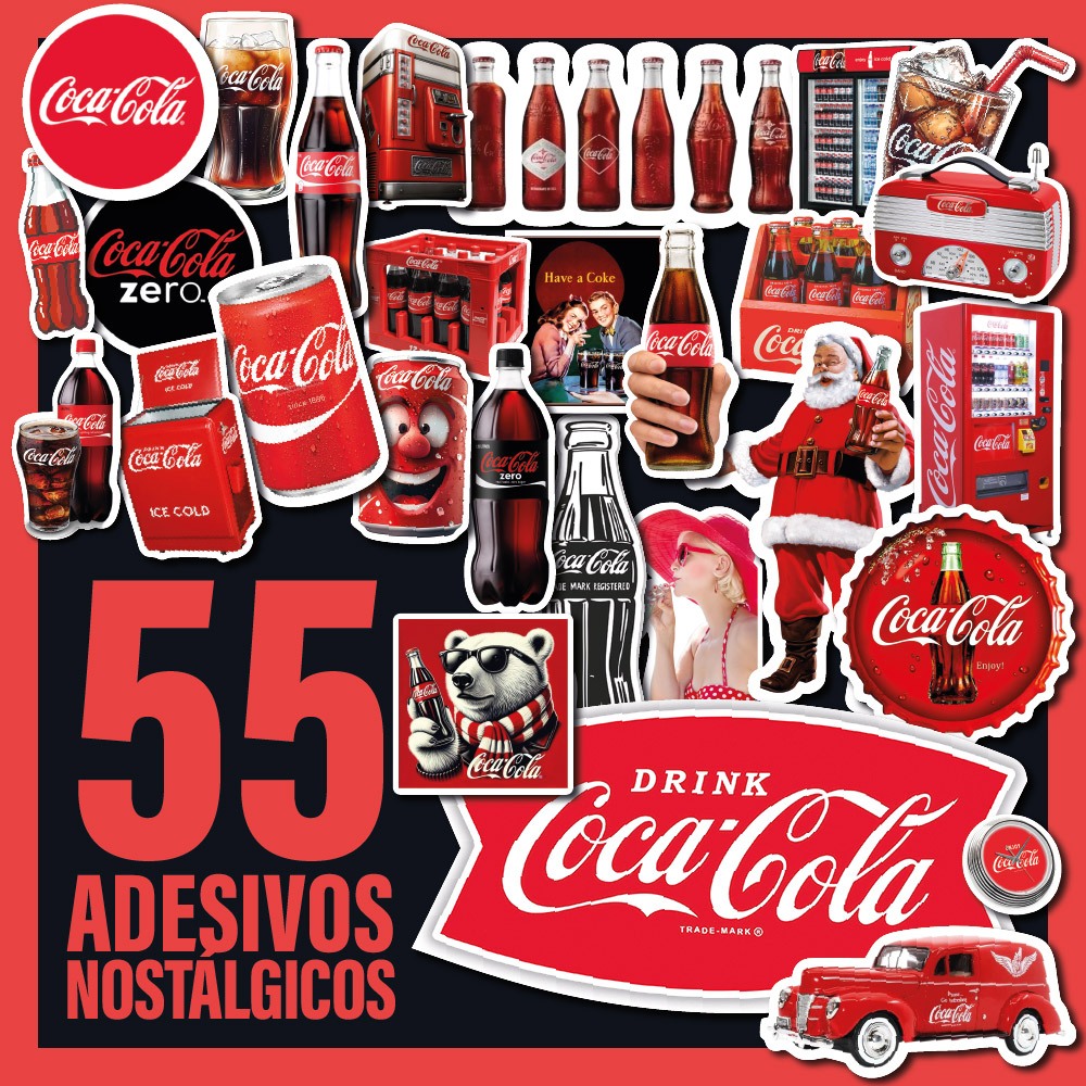 50 Adesivos Vintage Coca-Cola 🥤 | À Prova D'Água • Graffiti • Skate • Notebook • Carro • Moto • Estilo Retrô e Criativo!
