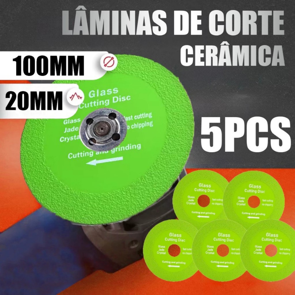 Kit 1/2/3/4/5 Discos Diamantado 100mm p/ Cerâmica/Vidro/Porcelanato Areia 1.7mm c/ Anel 20mm