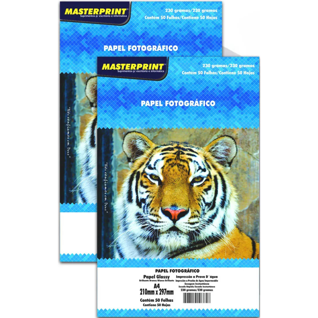 kIT Papel Fotográfico Glossy A4 230g Masterprint 50 Folhas Alta Resolução Impressora Inkjet