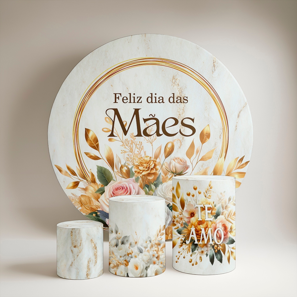 Kit Painel Redondo 1,5 m + Trio de Capas De Cilindro decoração dia das mães