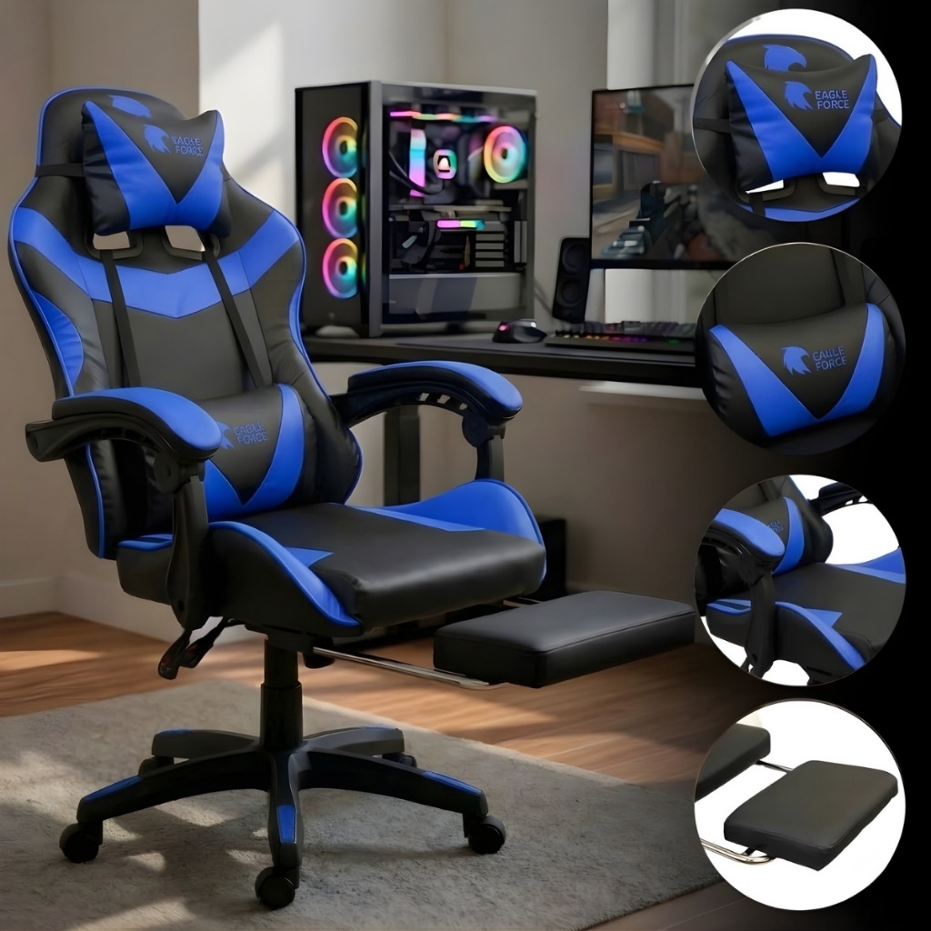 Cadeira Gamer Escritório Gamer Ergonômica Reclinável Apoio de Pescoço e Descanso de Pernas