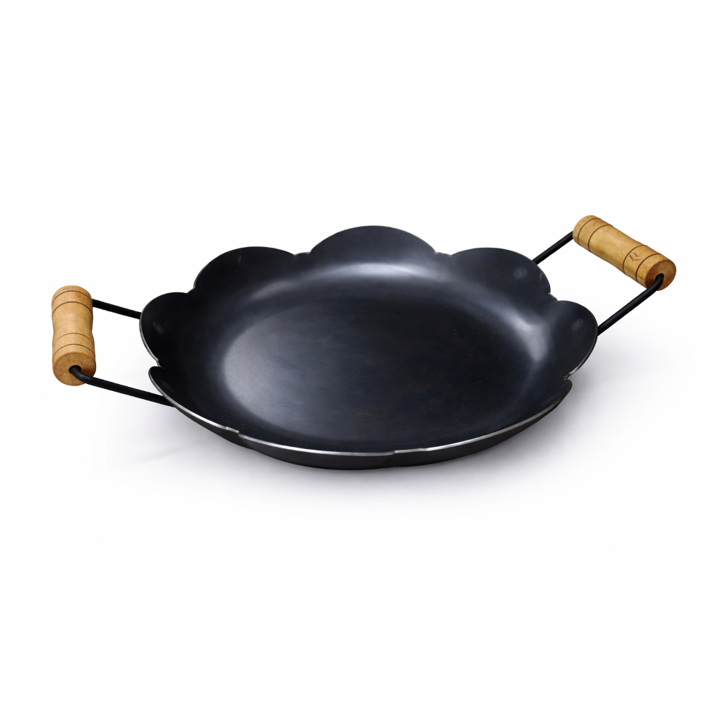 Disco De Arado Flor 40cm Com Alça De Madeira Chapa Para Carne Churrasco 51cm Cabo a Cabo