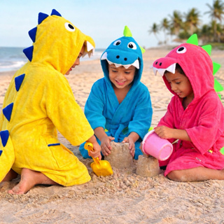 Roupão infantil Dinossauro com Capuz - Atoalhado leve, Diversas cores, Tamanho 2 a 14 em Oferta na Shopee