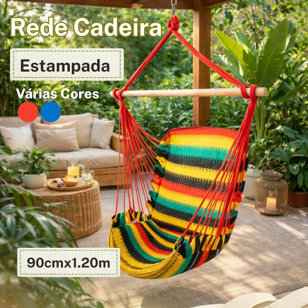 Rede Cadeira Estampada Suspensa Conforto Descanso Varanda Jardim
