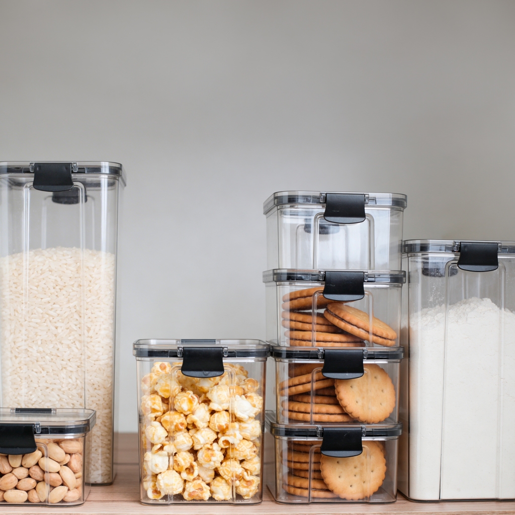 Potes Herméticos Kit 8 Unidades Acrílico Transparente Empilhável Organizador Mantimentos Cozinha