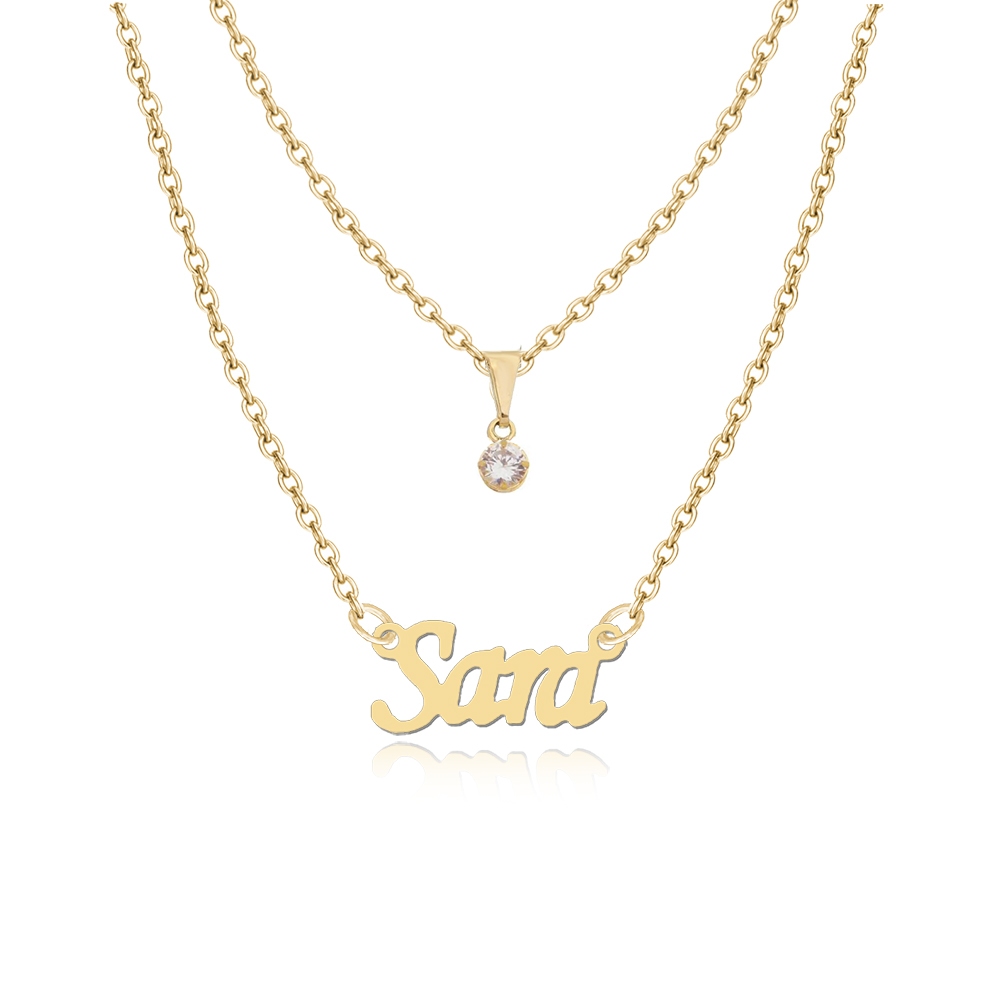 Colar SARA corrente de Nome feminino adulto infantil menina mulher folheado dourado cor aço prata prateada — imagem 2 de 2