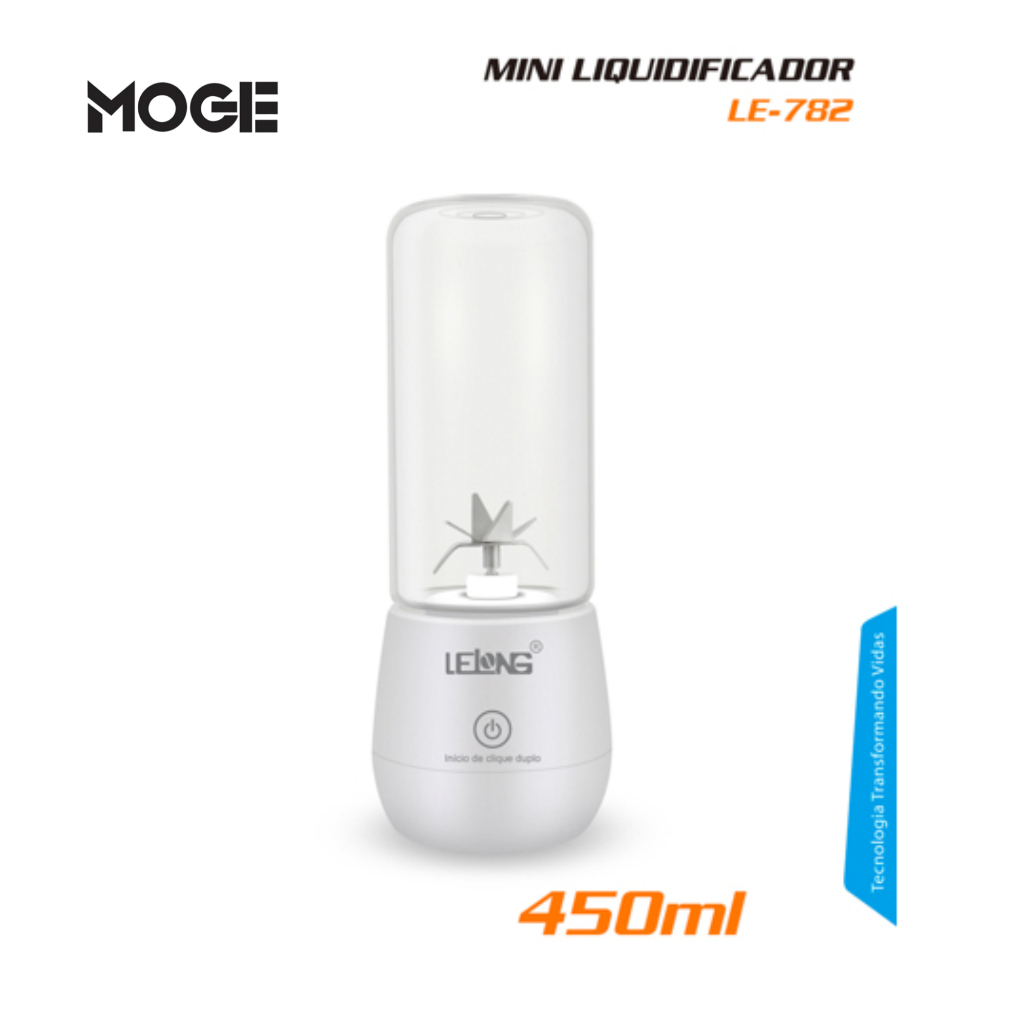 Liquidificador Portátil Lelong LE-782 | 450ml | USB | 6 Lâminas | Jarra de Vidro | Recarregável