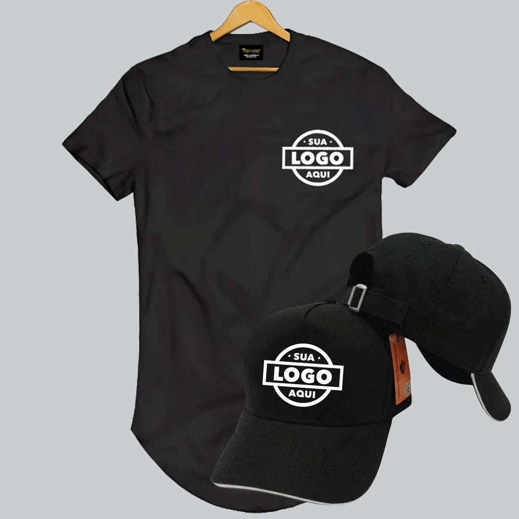 Kit Personalizado Camiseta Camisa Longline Algodão + Boné com Sua Marca Uniforme