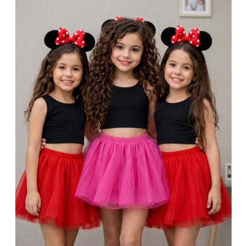 Saia de Tule Brilhosa fantasia Infantil festa aniversário teatro dança