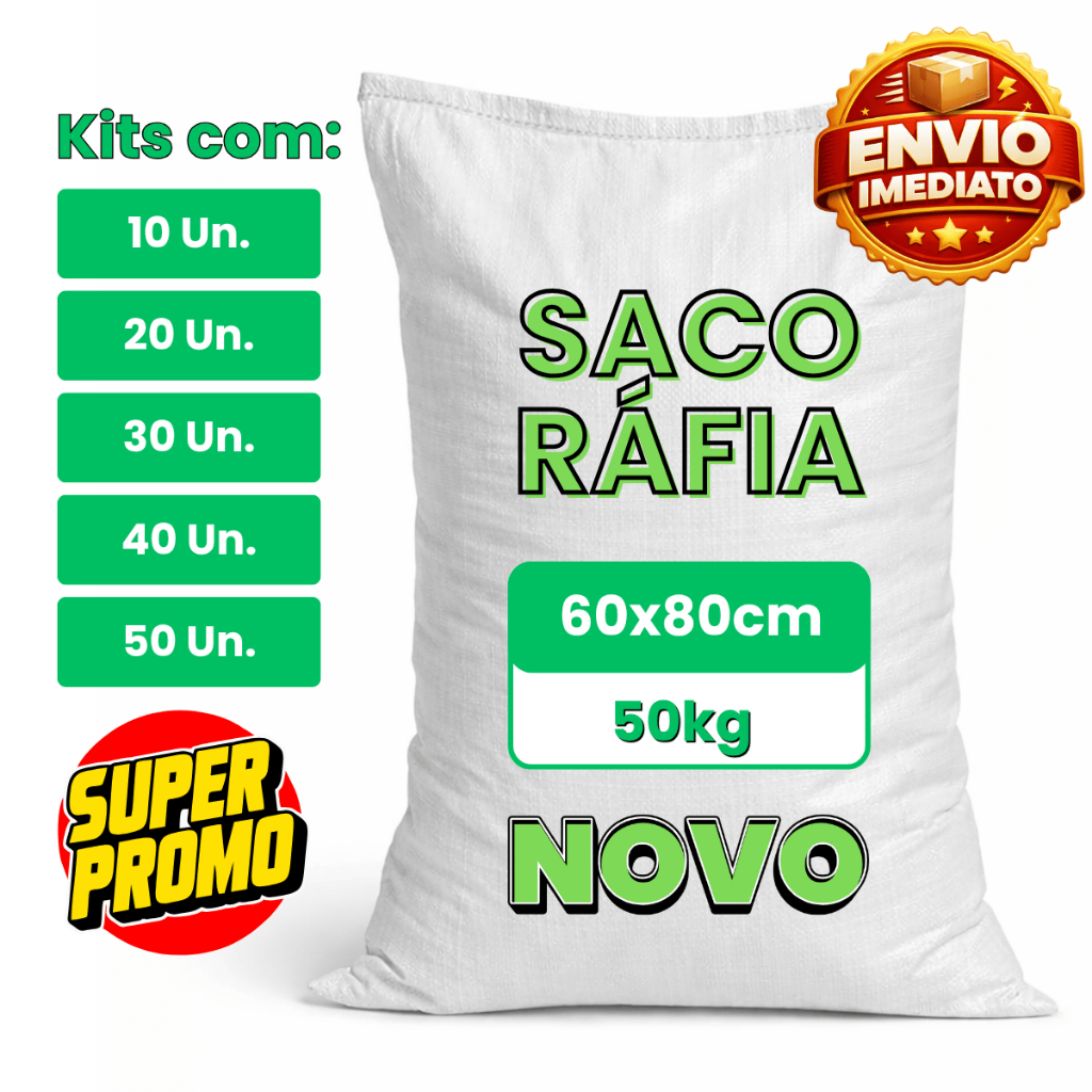 KIT 50 Sacos Ráfia Entulho 60x80cm 50kg Novo Com Impressão Reforçado Grande Resistente