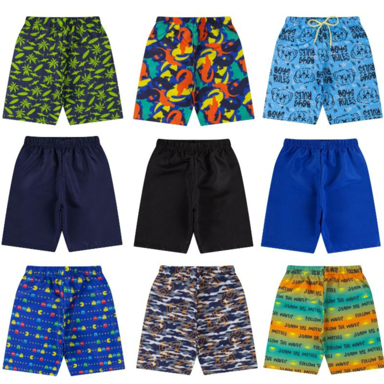 Kit 6 Bermudas Menino Infantil Shorts Estampado Tactel Praia Estampas Sortidas Diversas Verão Kids