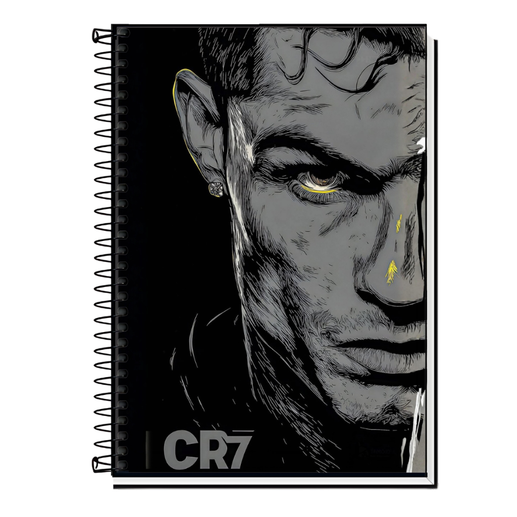 Caderno Escolar SIII Cristiano Ronaldo | CR7 Goat | Craque - Capa Dura & Espiral 1,10,15 e 20 Matérias