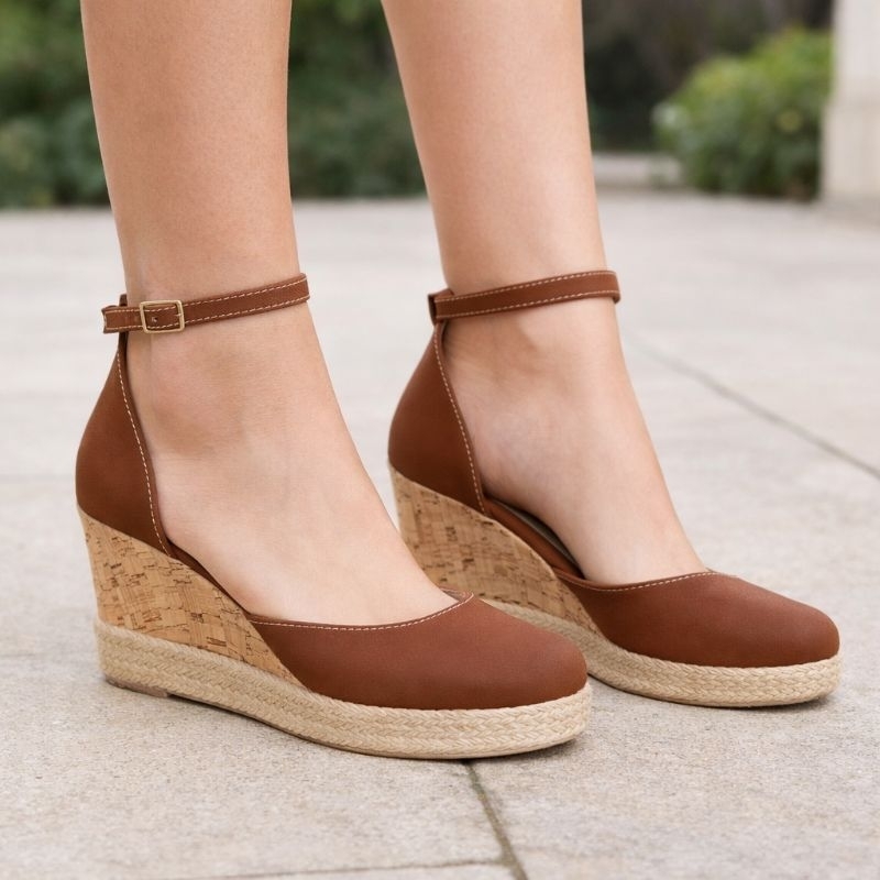 Sandália Anabela Feminina Fechada Elegante Sandália AnaBela Plataforma Macia Confortável Sola Cortiça 6 cm
