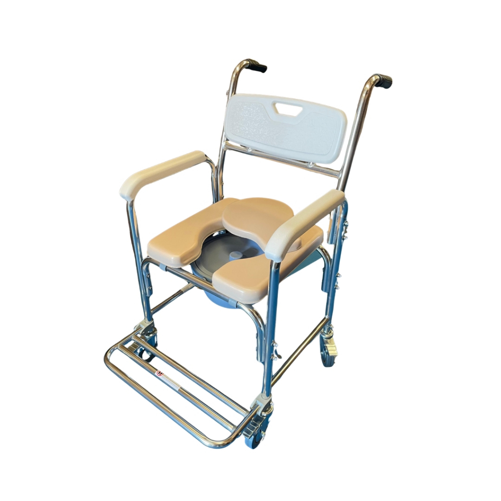 Cadeira de Banho Higiênica Almofadada Roda Antiderrapante 100kg Abertura Frontal Comadre Multifuncional