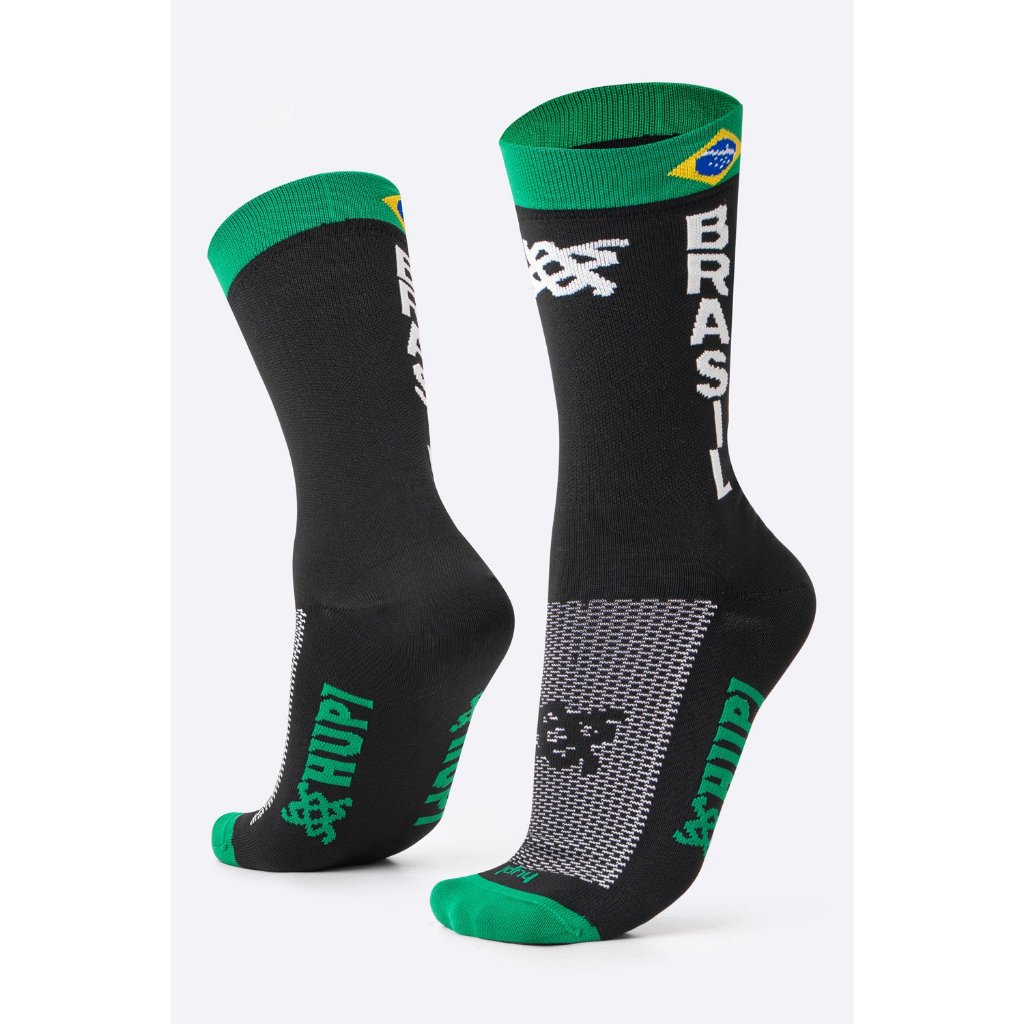 Meia Corrida Ciclismo HUPI Brasil Flag Cano Médio Tam 36-42