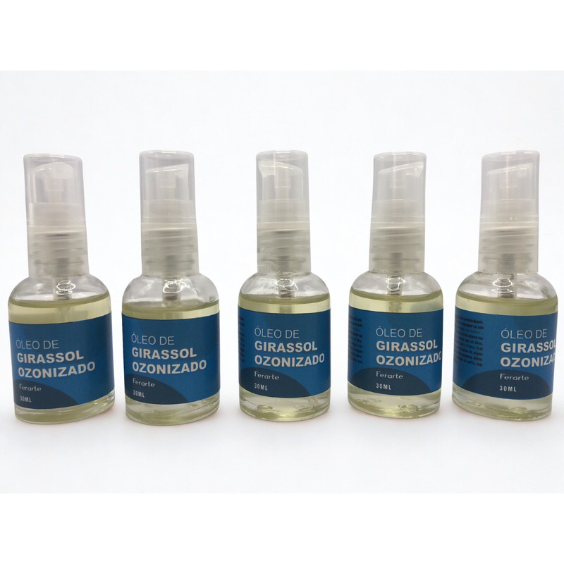 Óleo de girassol ozonizado Ferart 30 ml 5 unidades cicatrização, escaras, estrias, celulite, hidratante, acne,uso pet