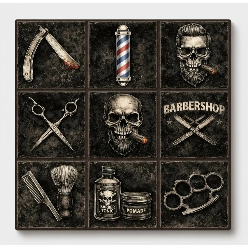 Azulejos Decorativos Vintage Barbearia Retrô Caixa Com 9 Peças De 15x15cm