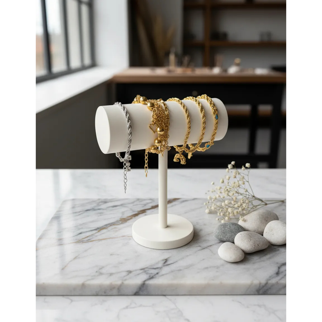 Expositor de Joias  Branco Pulseiras Bracelete Relógios Acessórios Semijoias  Bijuterias Madeira