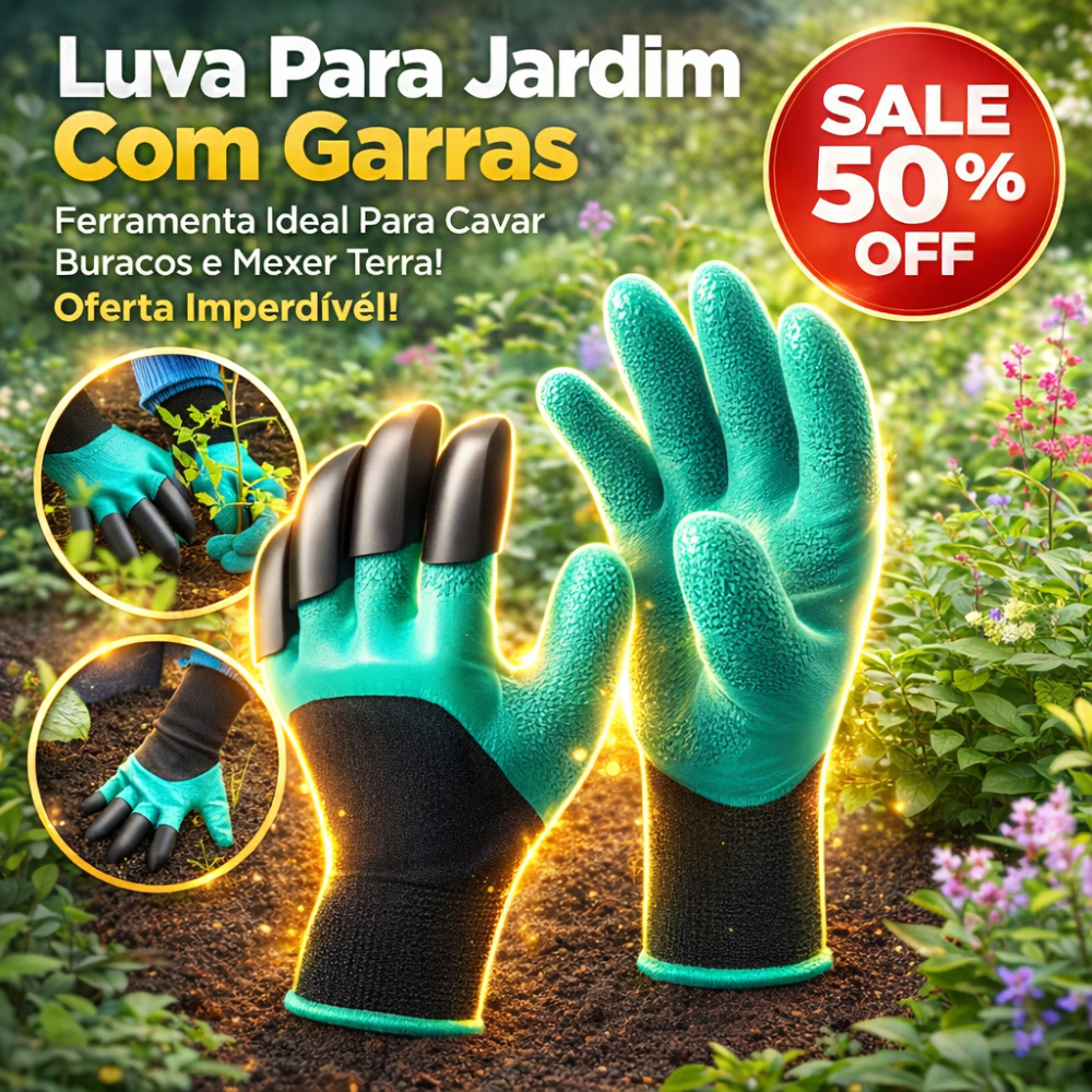 Par de Luva Com Garras Para Jardim - Cavar e Mexer Terra