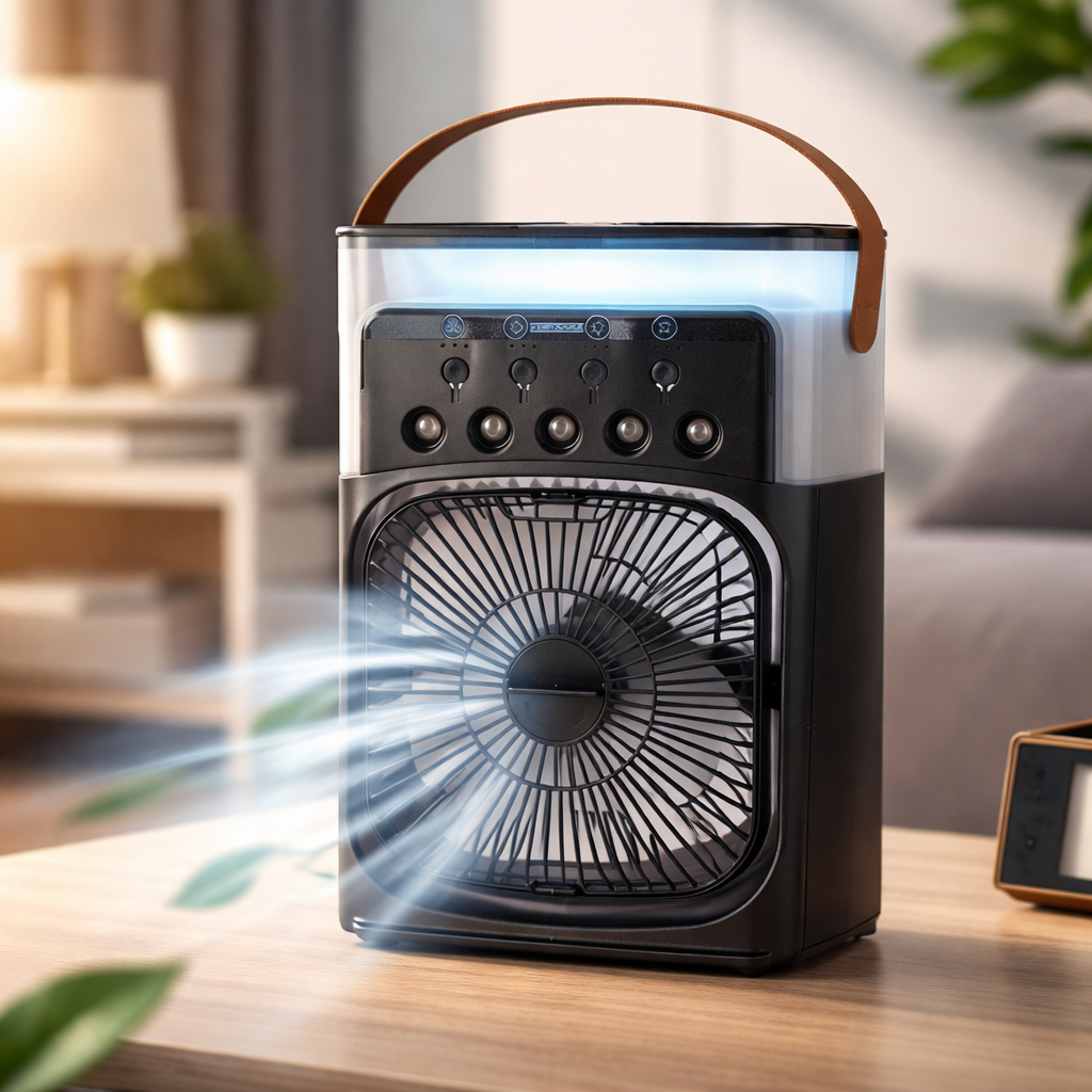 Climatizador Ventilador Umidificador Portátil LED 10W USB Bivolt Mesa Quarto Escritório Silencioso