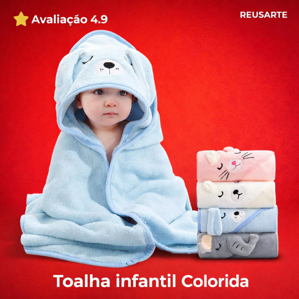 Toalha Banho Bebê Capuz Roupão Infantil Recém Nascido Criança Bichinho Bordado — imagem 1