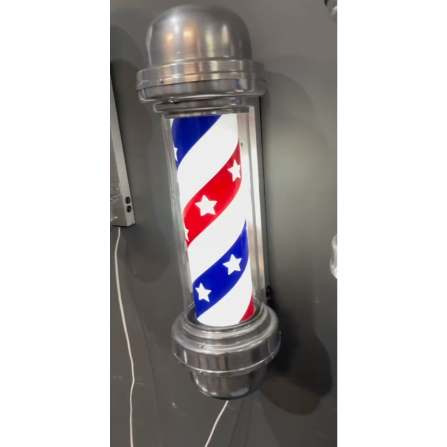 Barber Pole Poste de Barbeiro 65 cm  Estilo Americano que Gira e Acende Uso Interno e Externo Luz de Led