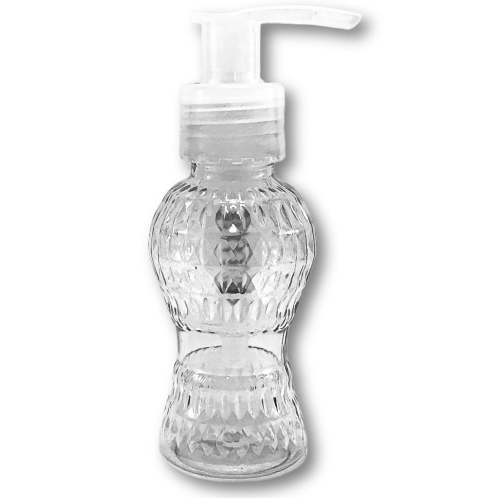 FRASCO 45mL CINTURINHA + PUMP TRANSPARENTE  PARA LIMPEZA, SABONETEIRA, ALCOOL EM GEL , LEMBRANCINHA